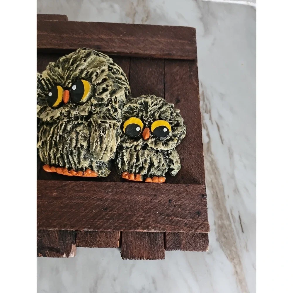 Vintage 3d Owl Hanging Wall Art Family Of Owls On Perch Handpainted 70s